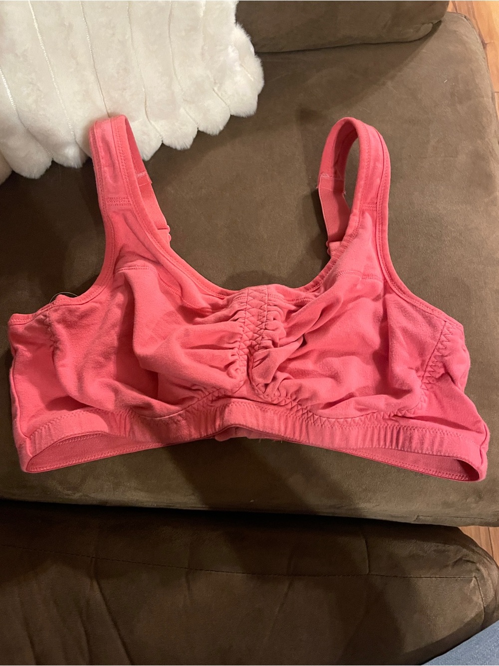 Comfort Choice Ruched Front Wireless Comfort Bra in Coral Pink size 38D